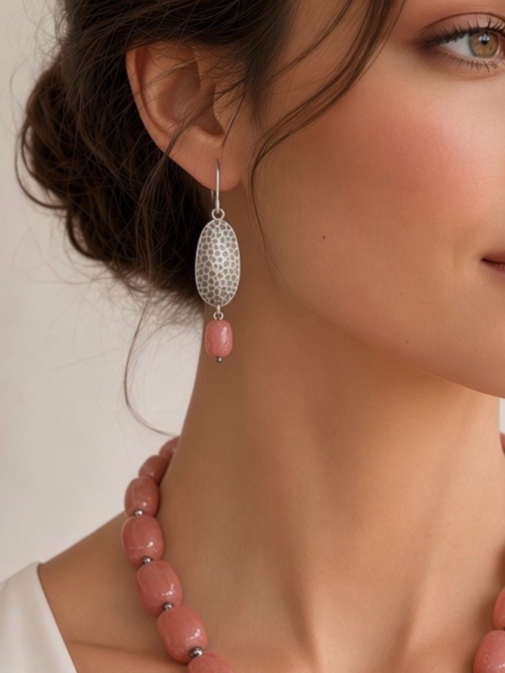 Silpada Hammered Oval Earrings with Cherry Crystal Beads. W1187